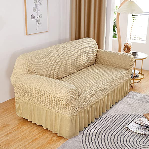 skyfiree Couch Cover Gray Sofa Slipcover Universal High Stretch Couch Cover 1 Piece Soft Sofa Cover for 3 Cushion Couch Elastic Durable Furniture Protector with Skirt 3 Seater Grey