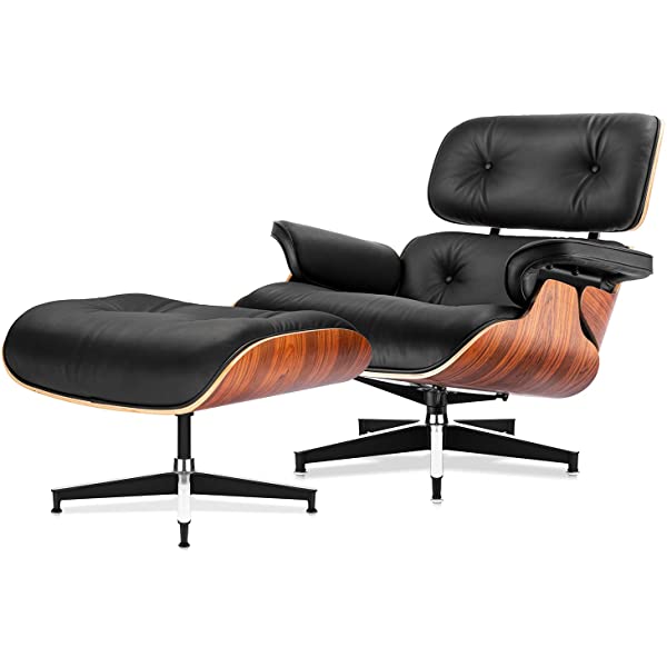 Mid Century Lounge Chair and Ottoman, Modern Chair Classic Design, Top Grain Leather Palisander Wood, Heavy Duty Base Support for Living Room, Study, Lounge, Office (Nomal, Style1-1) Nomal Style1-1