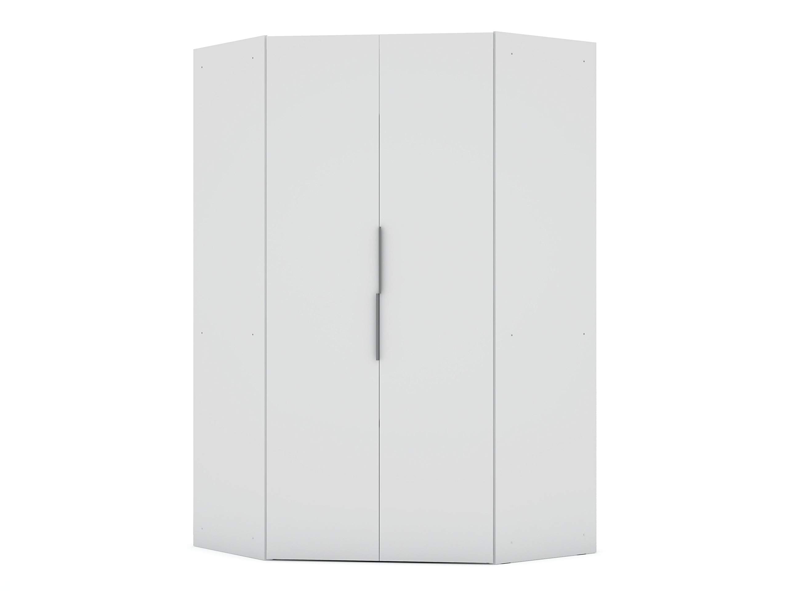 【Furniture】Rockefeller Ultra Modern 2 Door Open Corner Bedroom Closet with Hanging Rods, 65.91