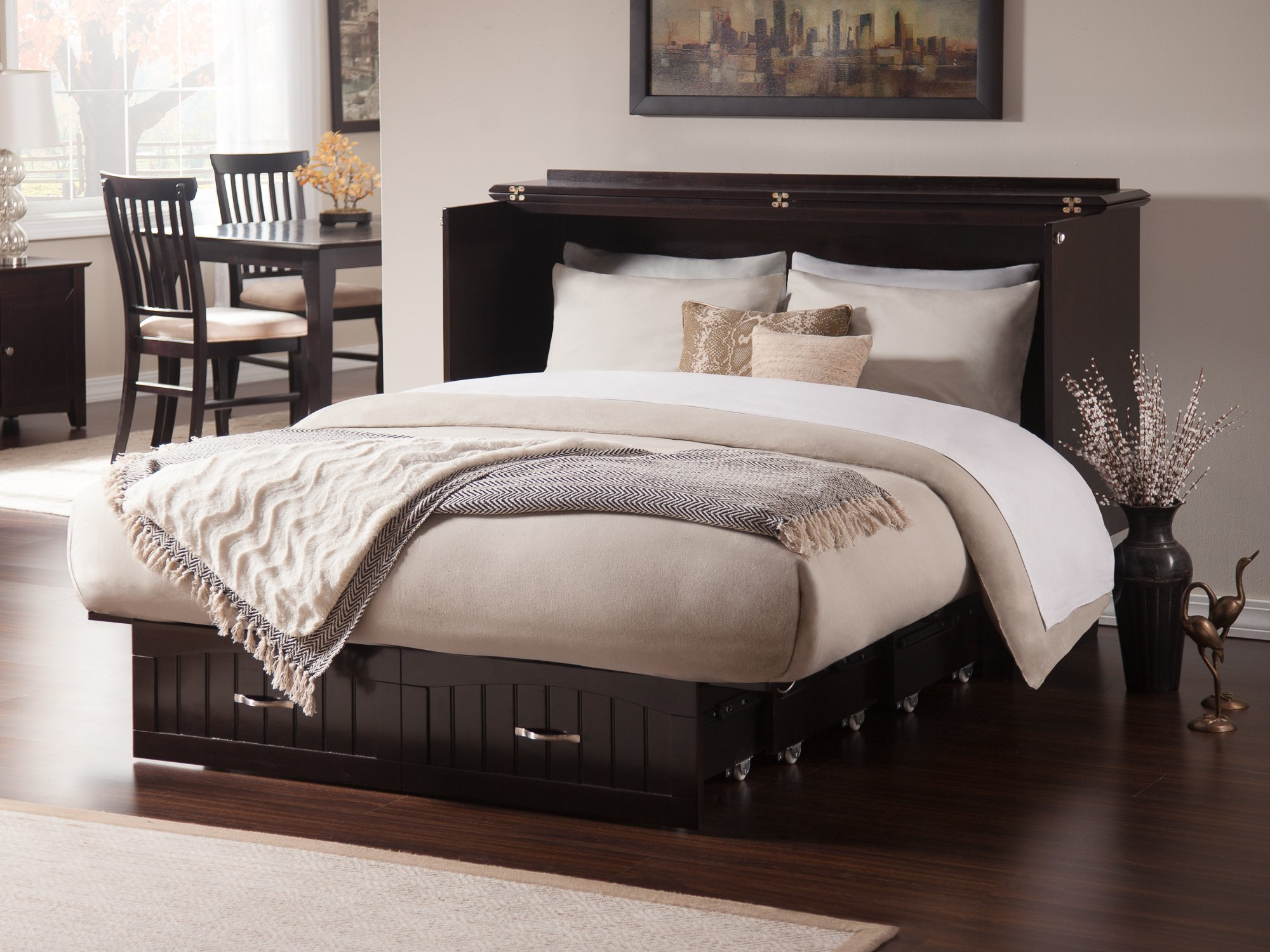 【Furniture】Atlantic Furniture Nantucket Murphy Bed Chest with Charging Station & Mattress, Queen, Espresso