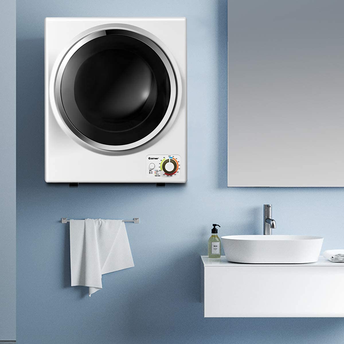 【Appliances】COSTWAY Compact Laundry Dryer, 110V Electric Portable Clothes Dryer with Stainless Steel Tub