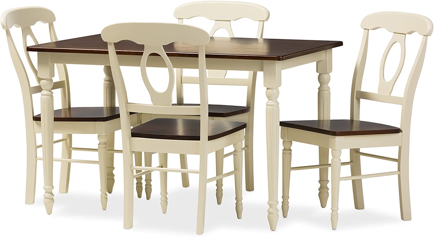 Baxton Studio Napoleon French Country Cottage Buttermilk and Cherry Brown Finishing Wood 5-Piece Dining Set