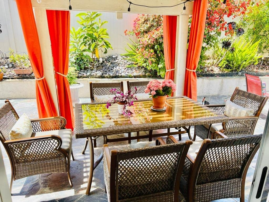 【Home&Garden】Patio Dining Set Outdoor Wicker Patio Furniture Sets Rectangular Tempered Glass Top Dining Table